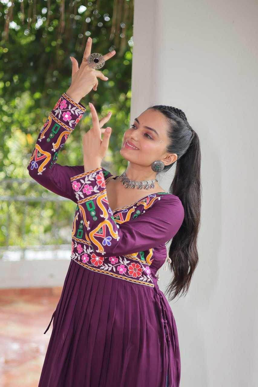 Reyon Cotton Long Embroidered Navratri Kurti - MYLUXURY LANE ENTERPRISE